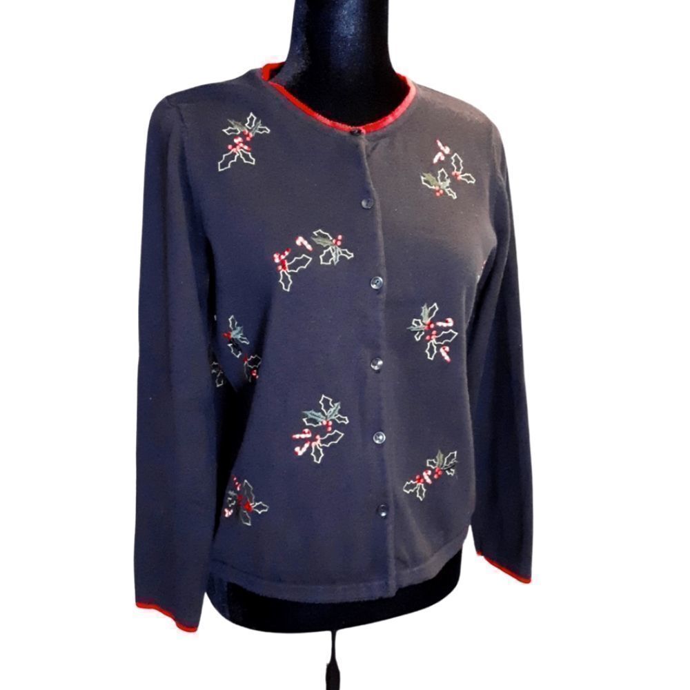 Vintage Paul Harris Design Cardigan Embroidered Holly Understated Sz L